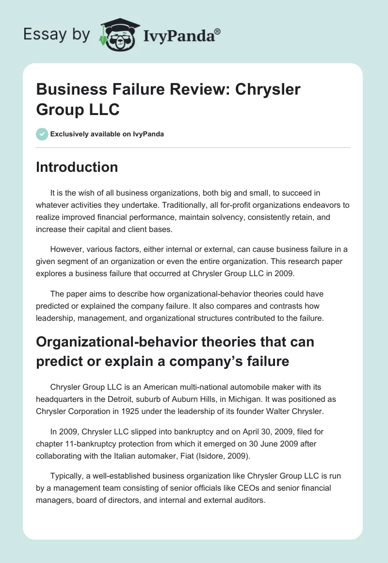 Business Failure Review: Chrysler Group LLC. Page 1