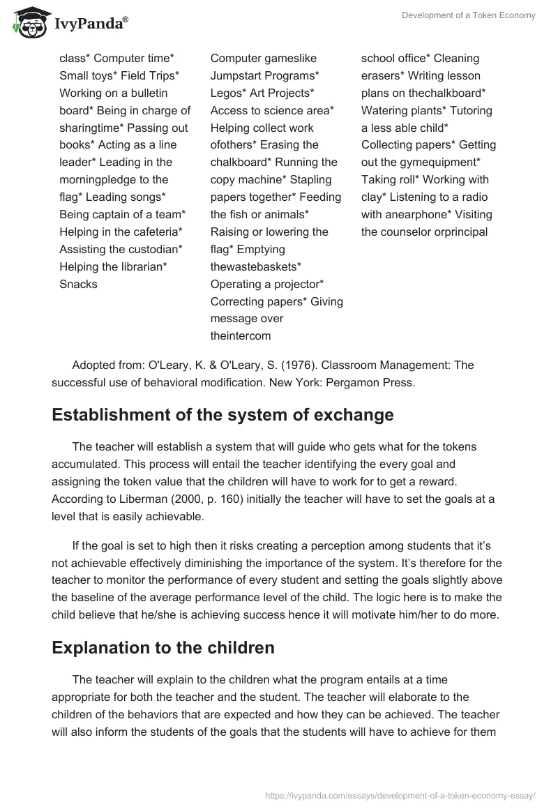 Development of a Token Economy. Page 4