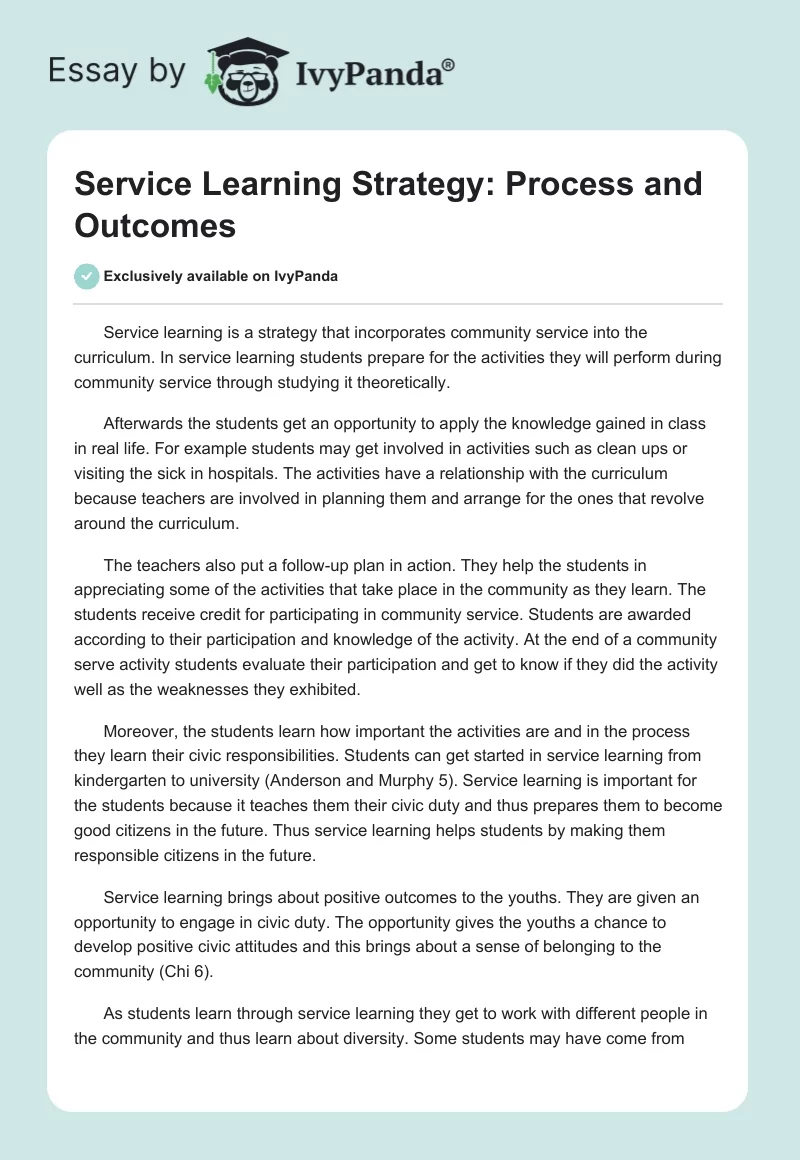 Service Learning Strategy: Process and Outcomes. Page 1