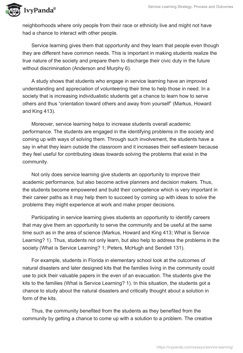 Service Learning Strategy: Process and Outcomes. Page 2