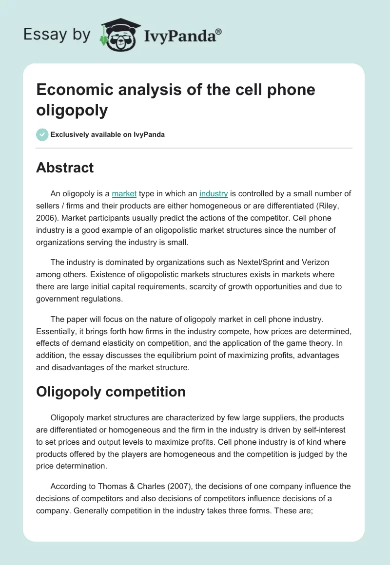 Economic Analysis of the Cell Phone Oligopoly. Page 1