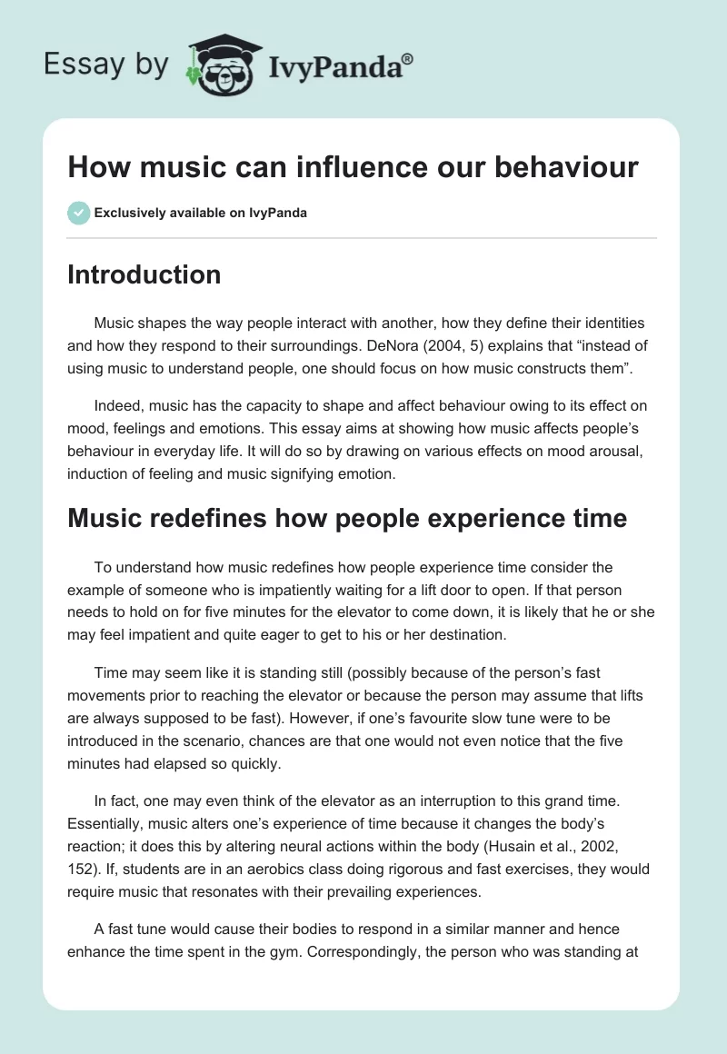 How Music Can Influence Our Behaviour. Page 1