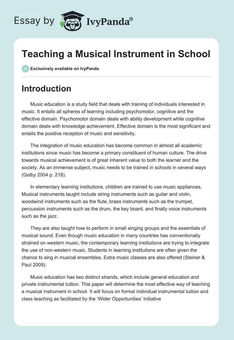 Teaching a Musical Instrument in School. Page 1