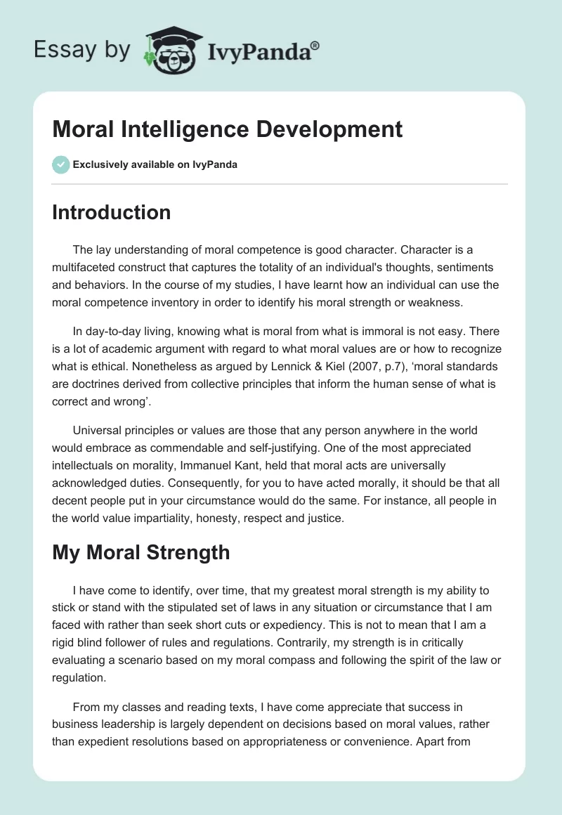 Moral Intelligence Development. Page 1