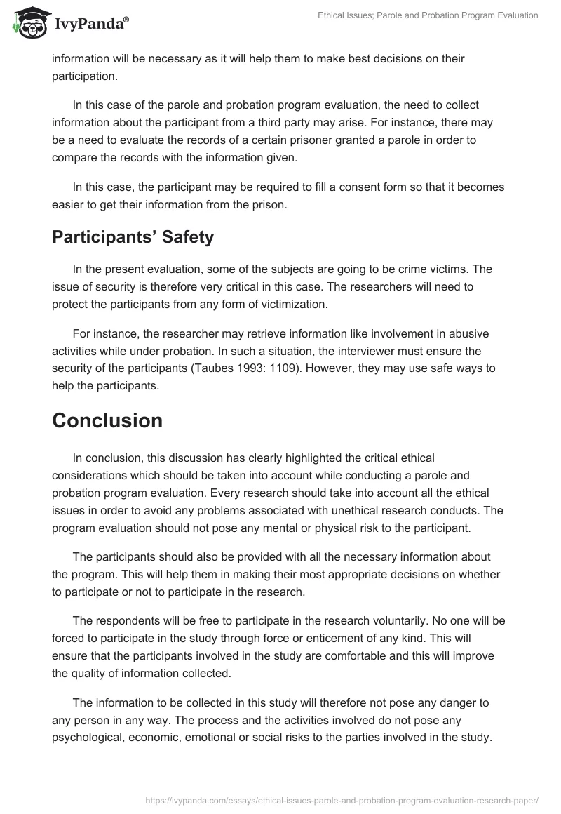 Ethical Issues; Parole and Probation Program Evaluation. Page 5
