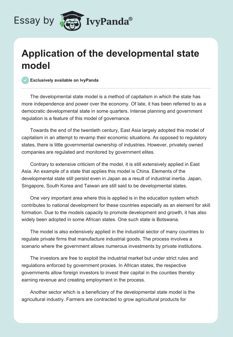 Application of the developmental state model. Page 1