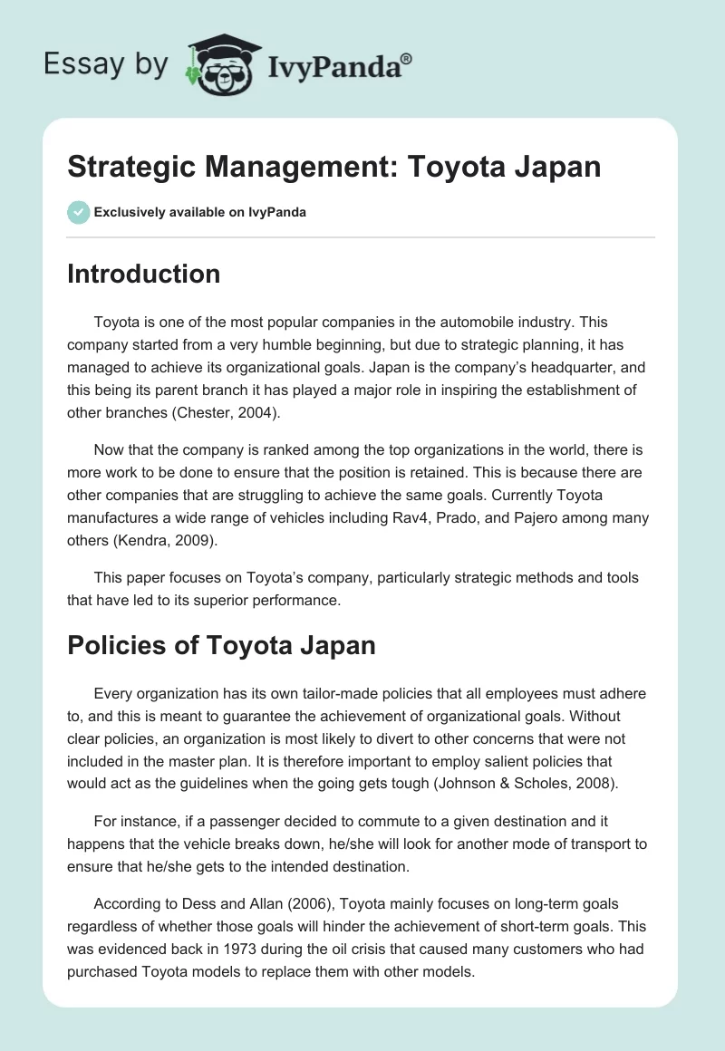 Strategic Management: Toyota Japan. Page 1