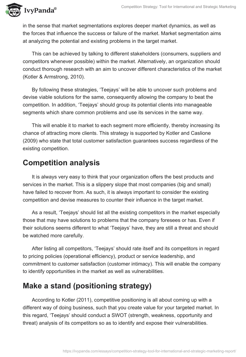 Competition Strategy: Tool for International and Strategic Marketing. Page 3