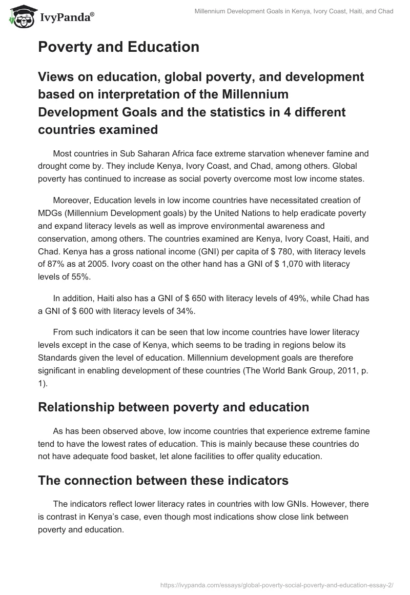 Millennium Development Goals in Kenya, Ivory Coast, Haiti, and Chad. Page 2