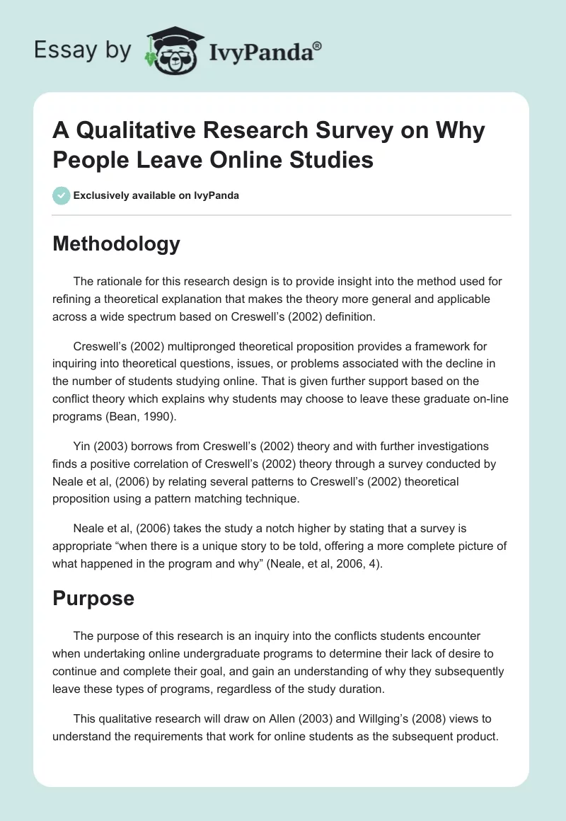 A Qualitative Research Survey on Why People Leave Online Studies. Page 1