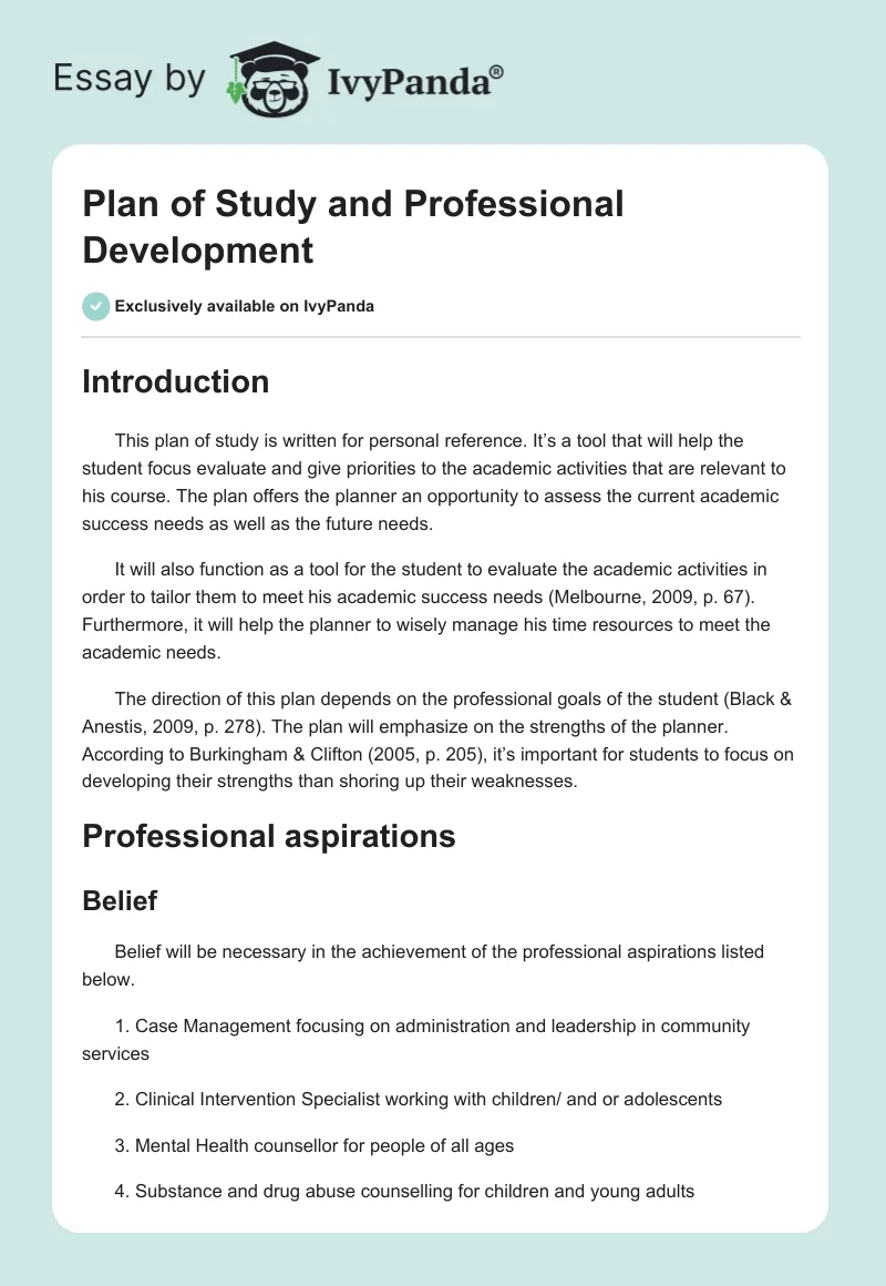 Plan of Study and Professional Development. Page 1
