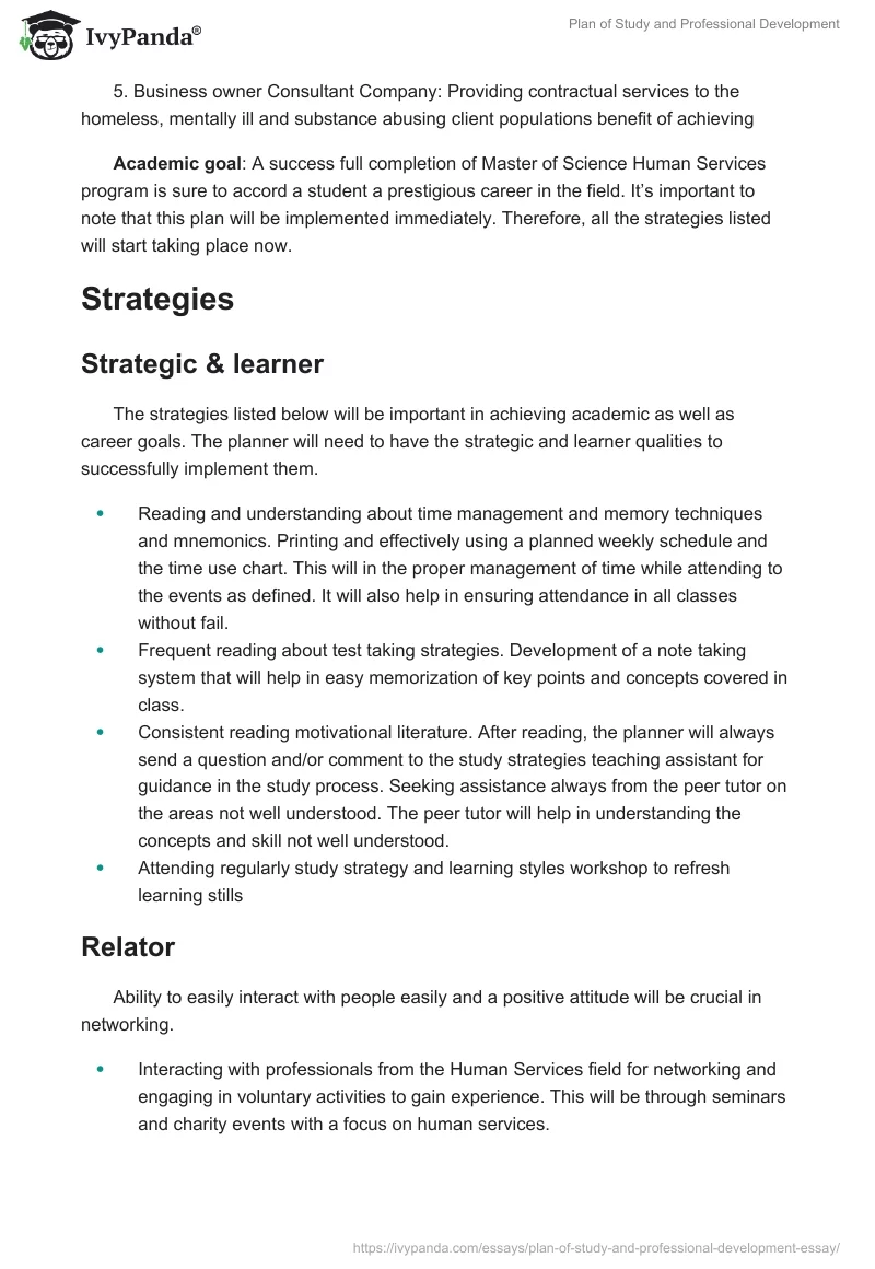 Plan of Study and Professional Development. Page 2