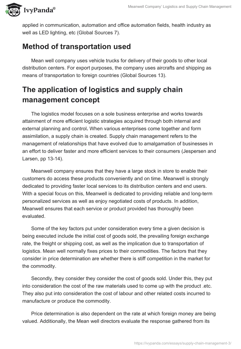 Meanwell Company’ Logistics and Supply Chain Management. Page 2