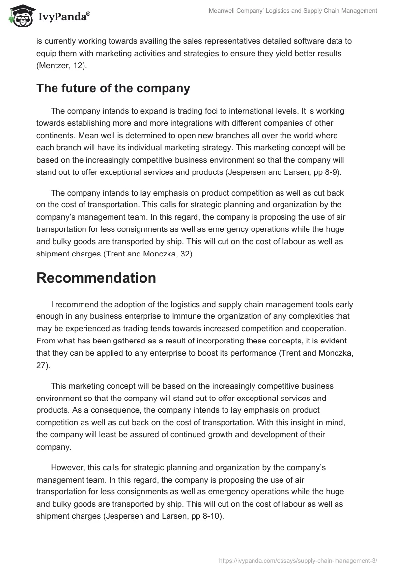 Meanwell Company’ Logistics and Supply Chain Management. Page 4