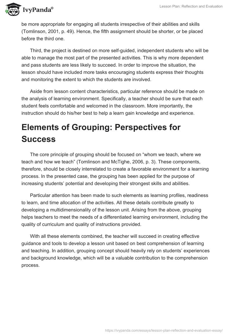 Lesson Plan: Reflection and Evaluation. Page 3
