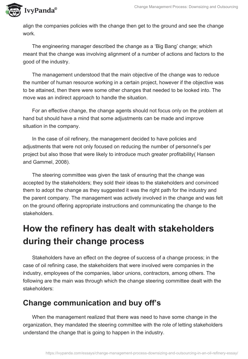 Change Management Process: Downsizing and Outsourcing. Page 4
