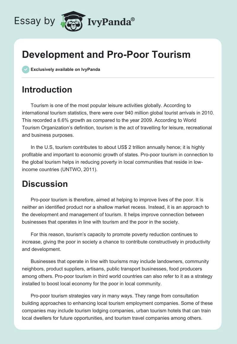 Development and Pro-Poor Tourism. Page 1