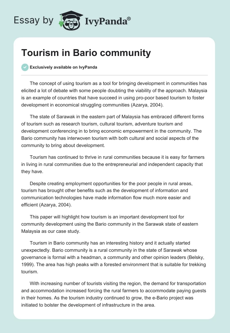 Tourism in Bario community. Page 1
