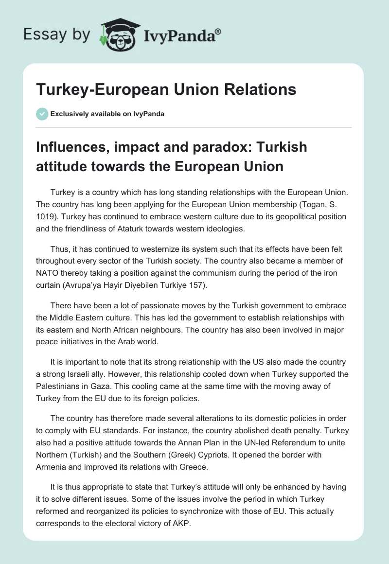 Turkey-European Union Relations. Page 1