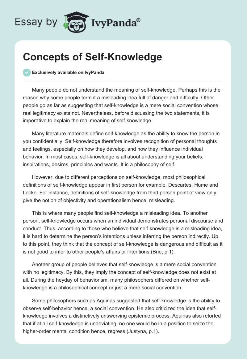 Concepts of Self-Knowledge. Page 1