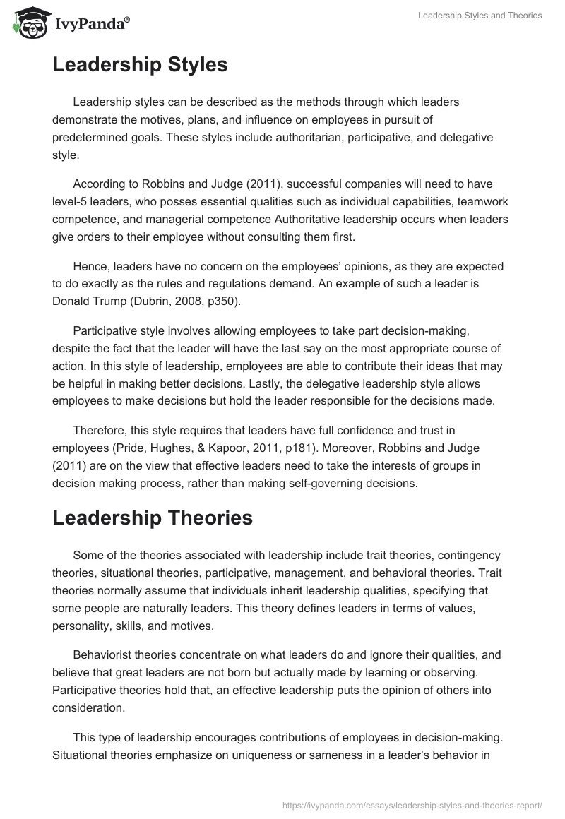 Leadership Styles and Theories. Page 2