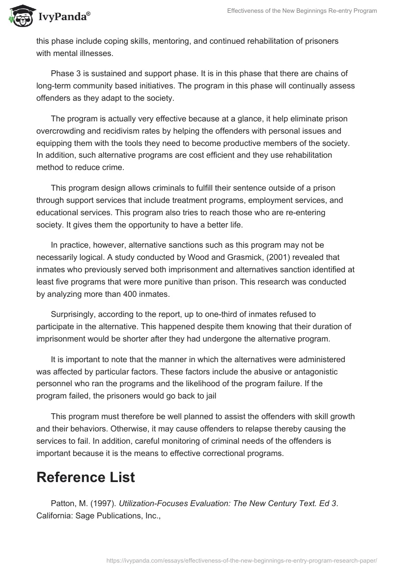 Effectiveness of the New Beginnings Re-entry Program. Page 2