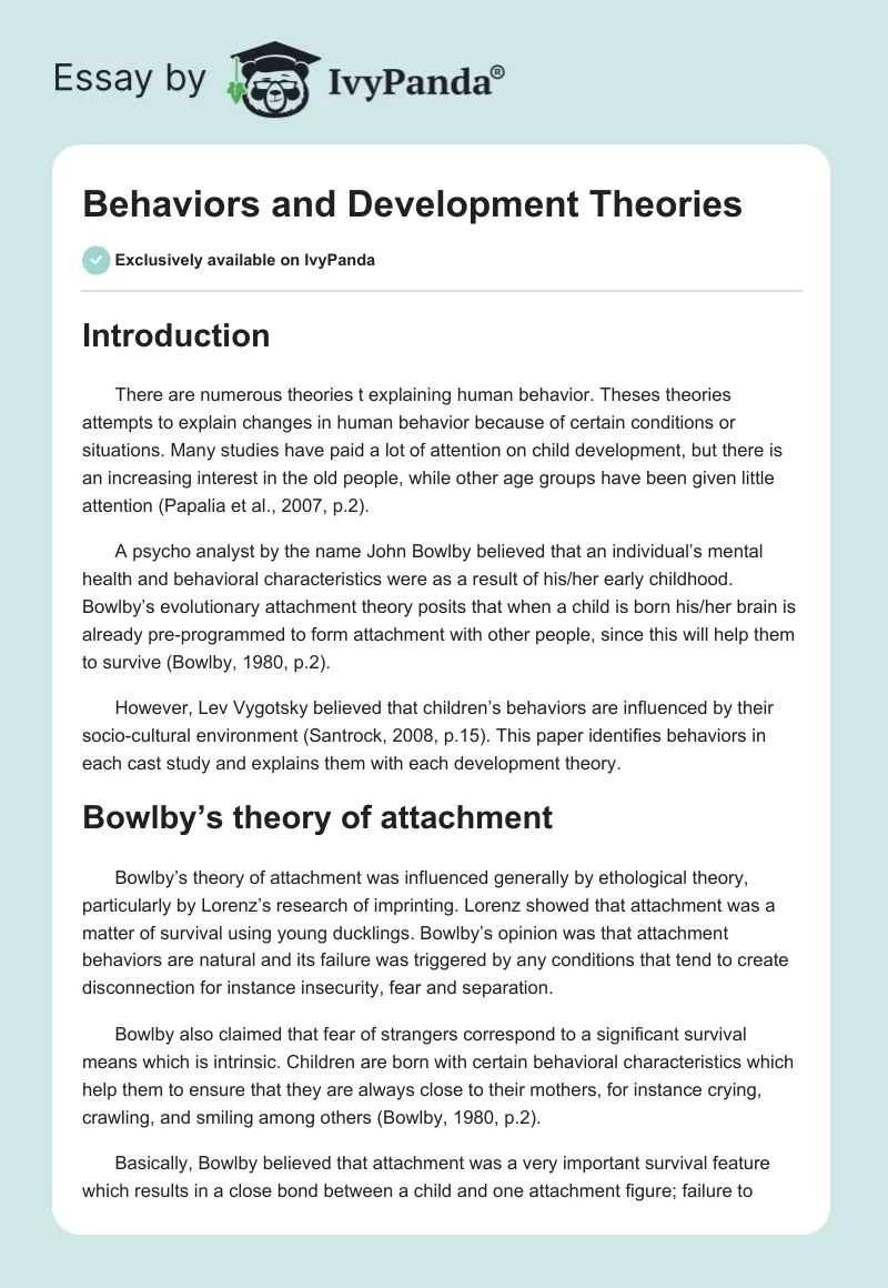 Behaviors and Development Theories. Page 1