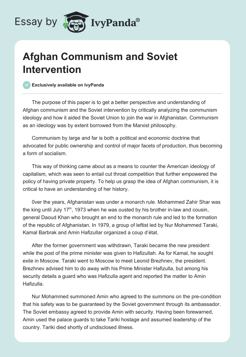 Afghan Communism and Soviet Intervention. Page 1