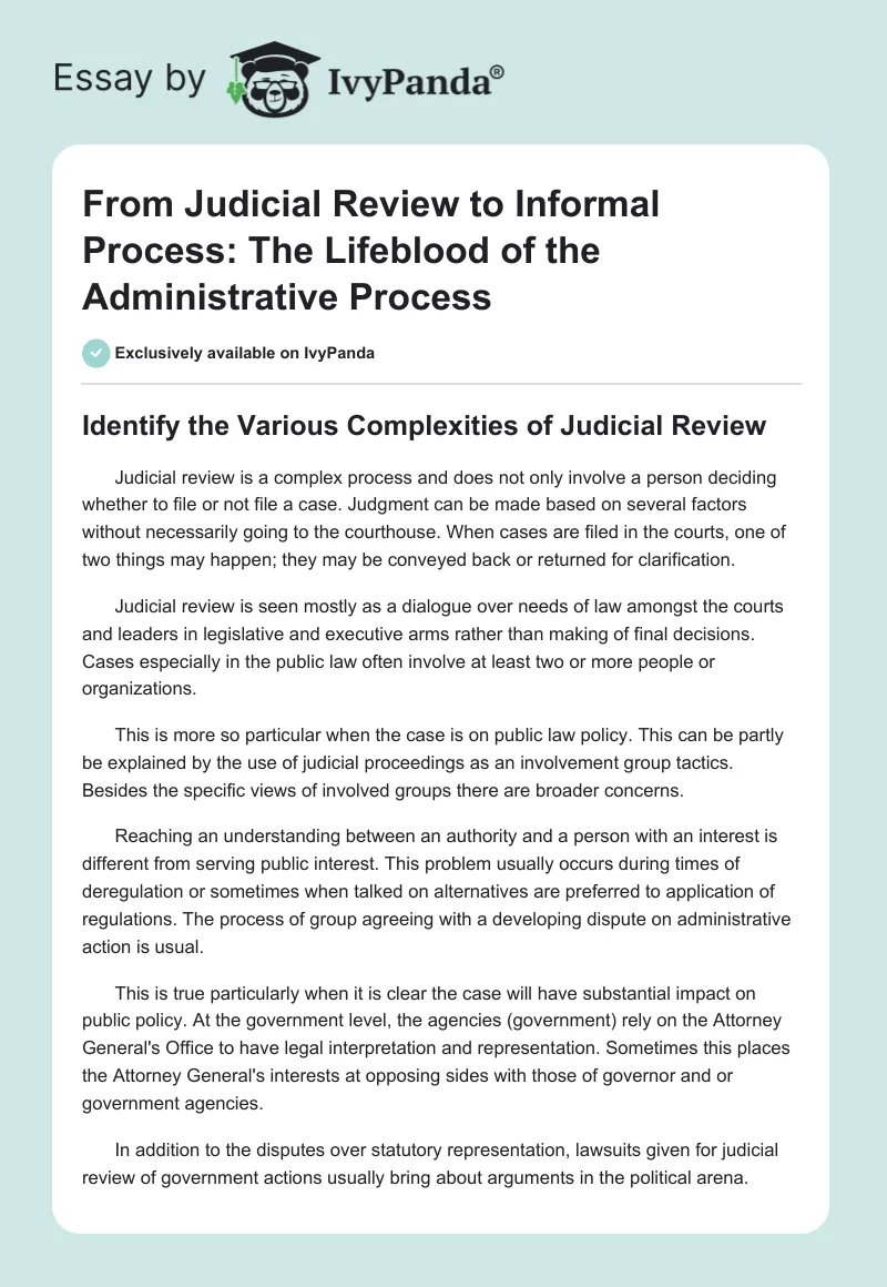 From Judicial Review to Informal Process: The Lifeblood of the Administrative Process. Page 1