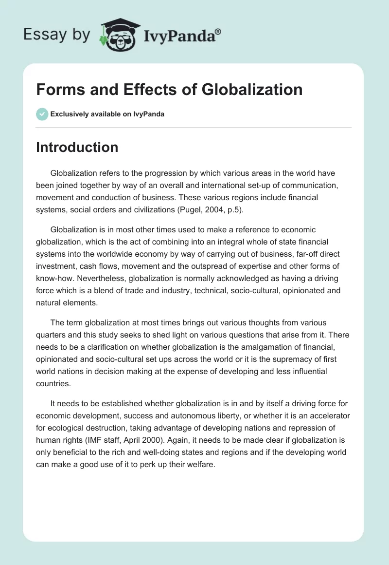 Forms and Effects of Globalization. Page 1