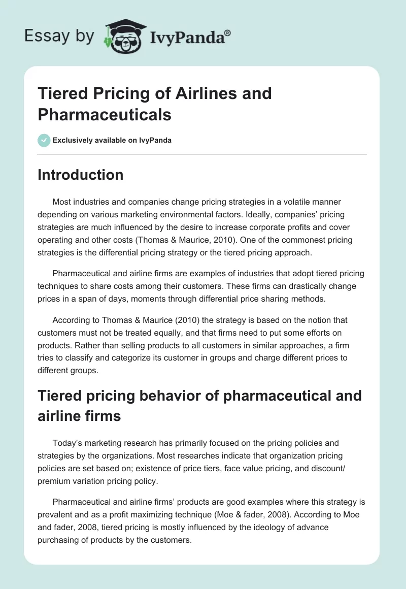 Tiered Pricing of Airlines and Pharmaceuticals. Page 1