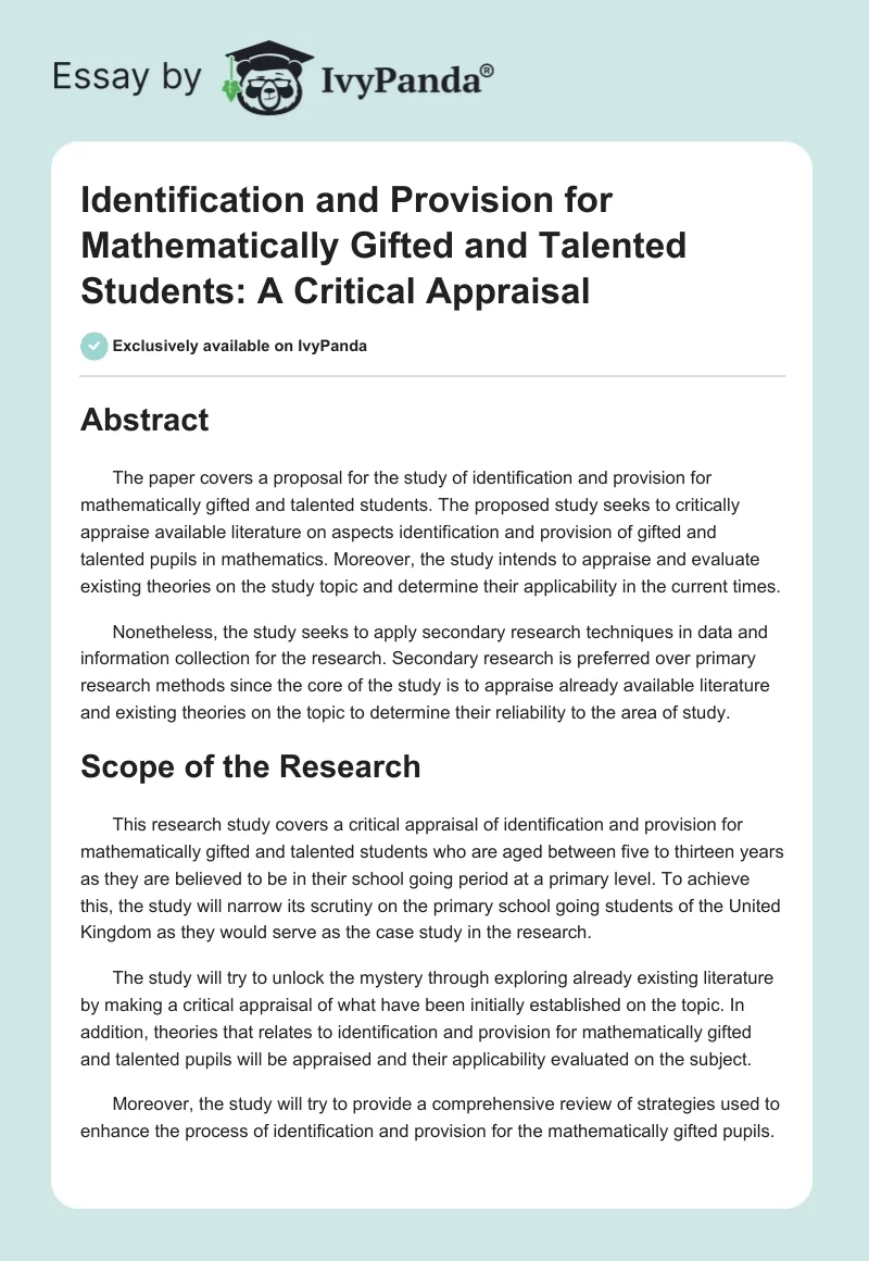 Identification and Provision for Mathematically Gifted Students. Page 1