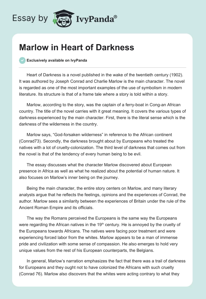 Marlow in "Heart of Darkness". Page 1