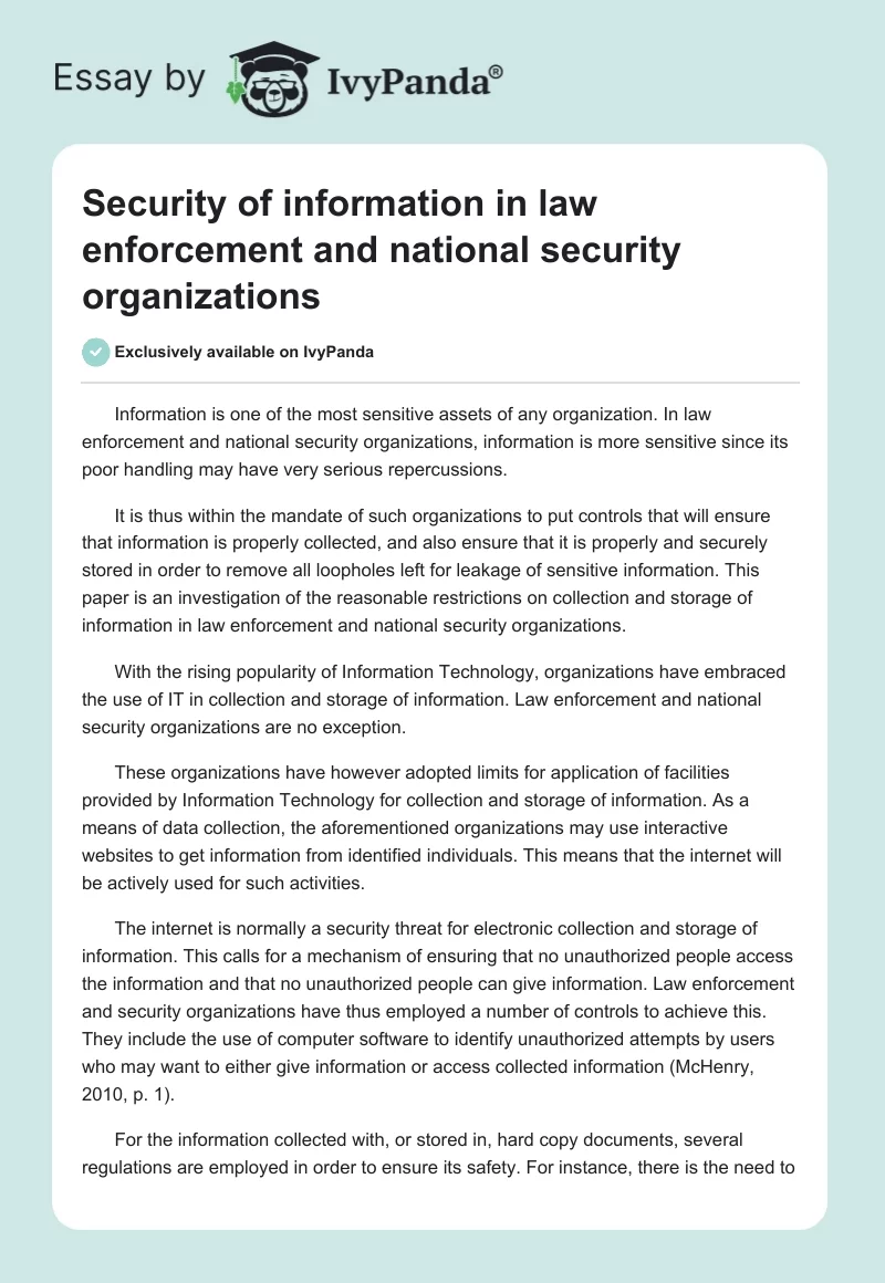 Security of information in law enforcement and national security organizations. Page 1