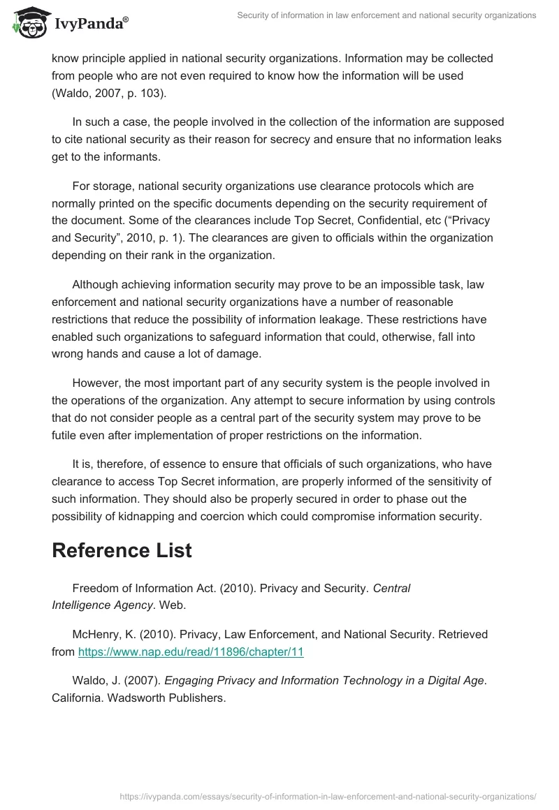 Security of information in law enforcement and national security organizations. Page 2