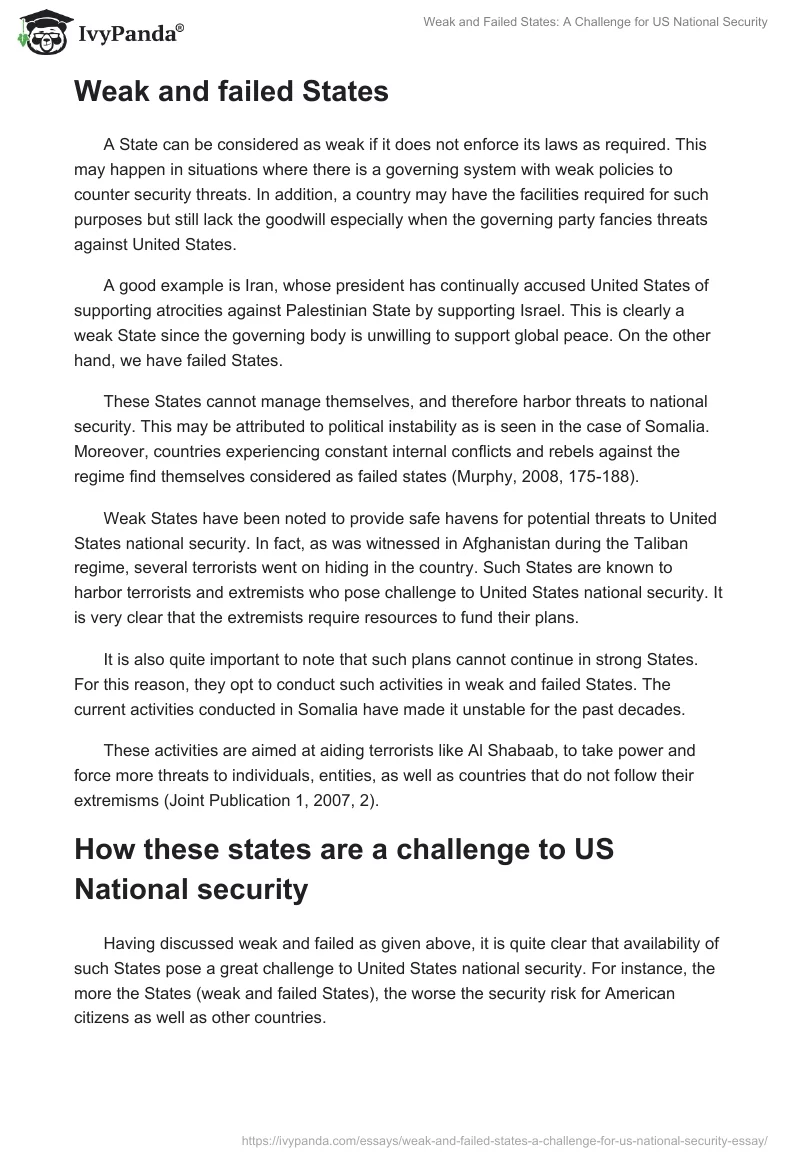 Weak and Failed States: A Challenge for US National Security. Page 3