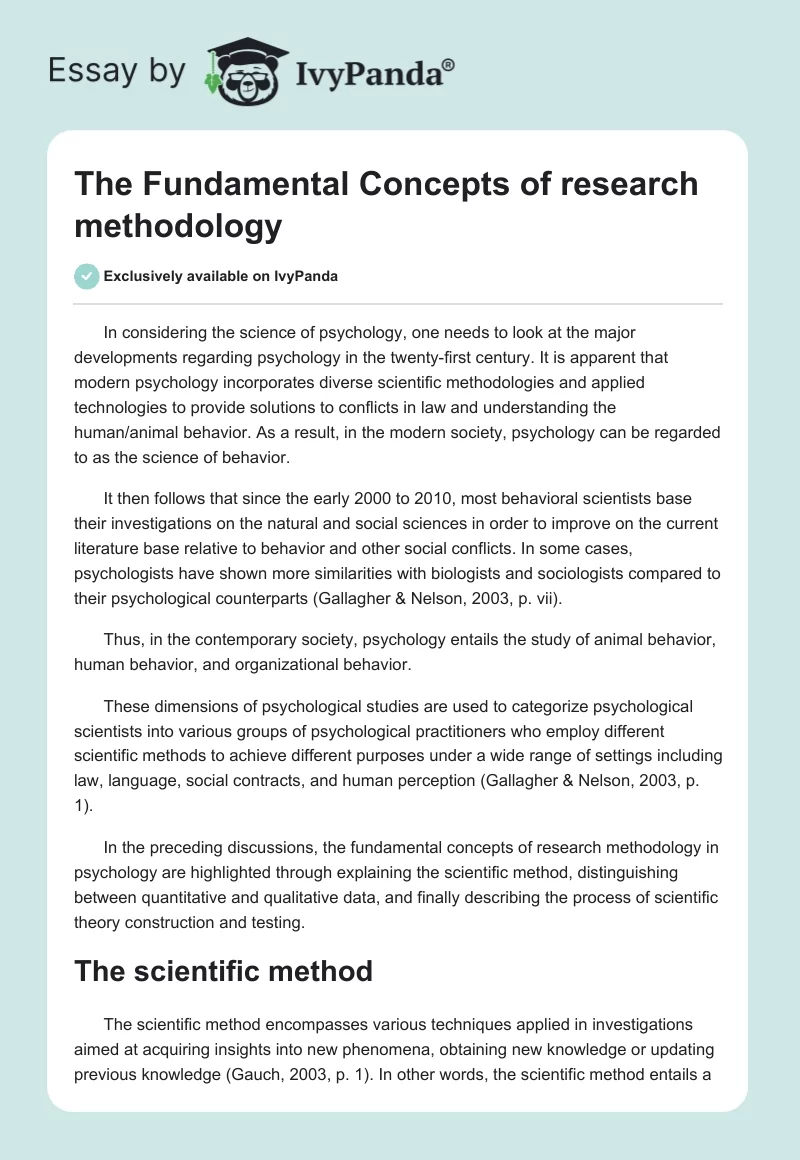 The Fundamental Concepts of research methodology. Page 1