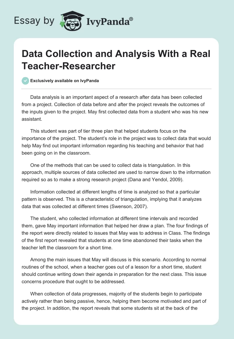 Data Collection and Analysis With a Real Teacher-Researcher. Page 1