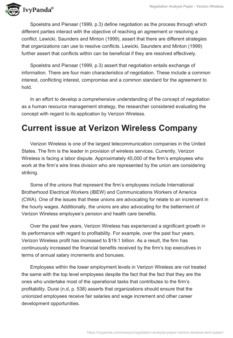 Negotiation Analysis Paper - Verizon Wireless. Page 2