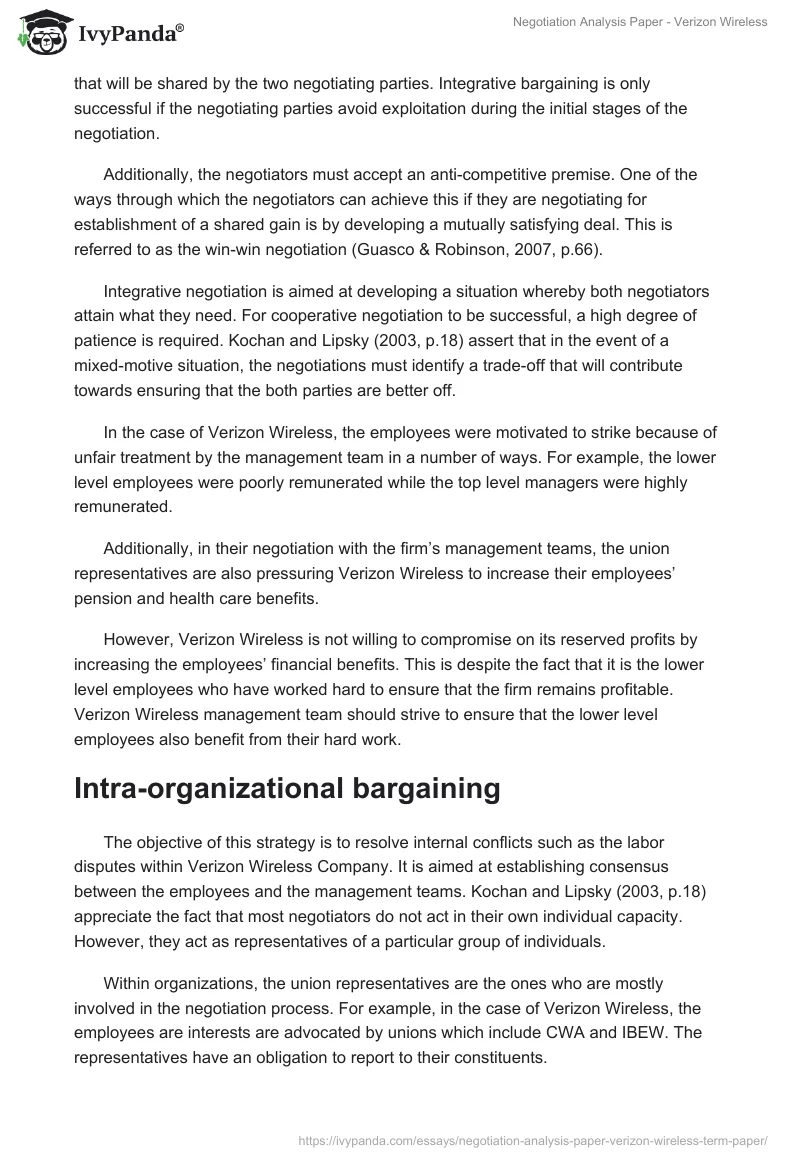 Negotiation Analysis Paper - Verizon Wireless. Page 5