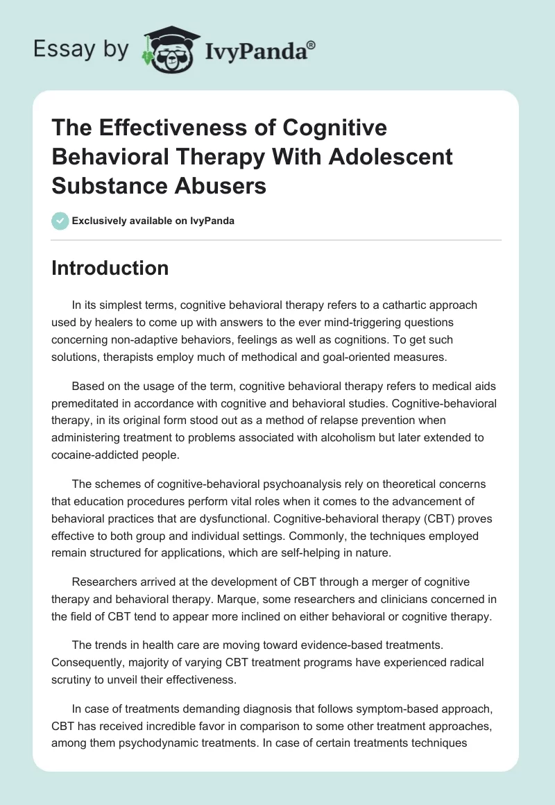 The Effectiveness of Cognitive Behavioral Therapy With Adolescent Substance Abusers. Page 1