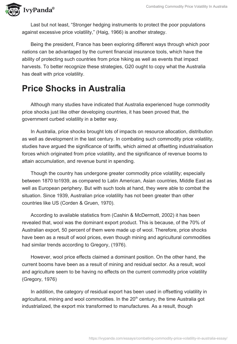 Combating Commodity Price Volatility In Australia. Page 2