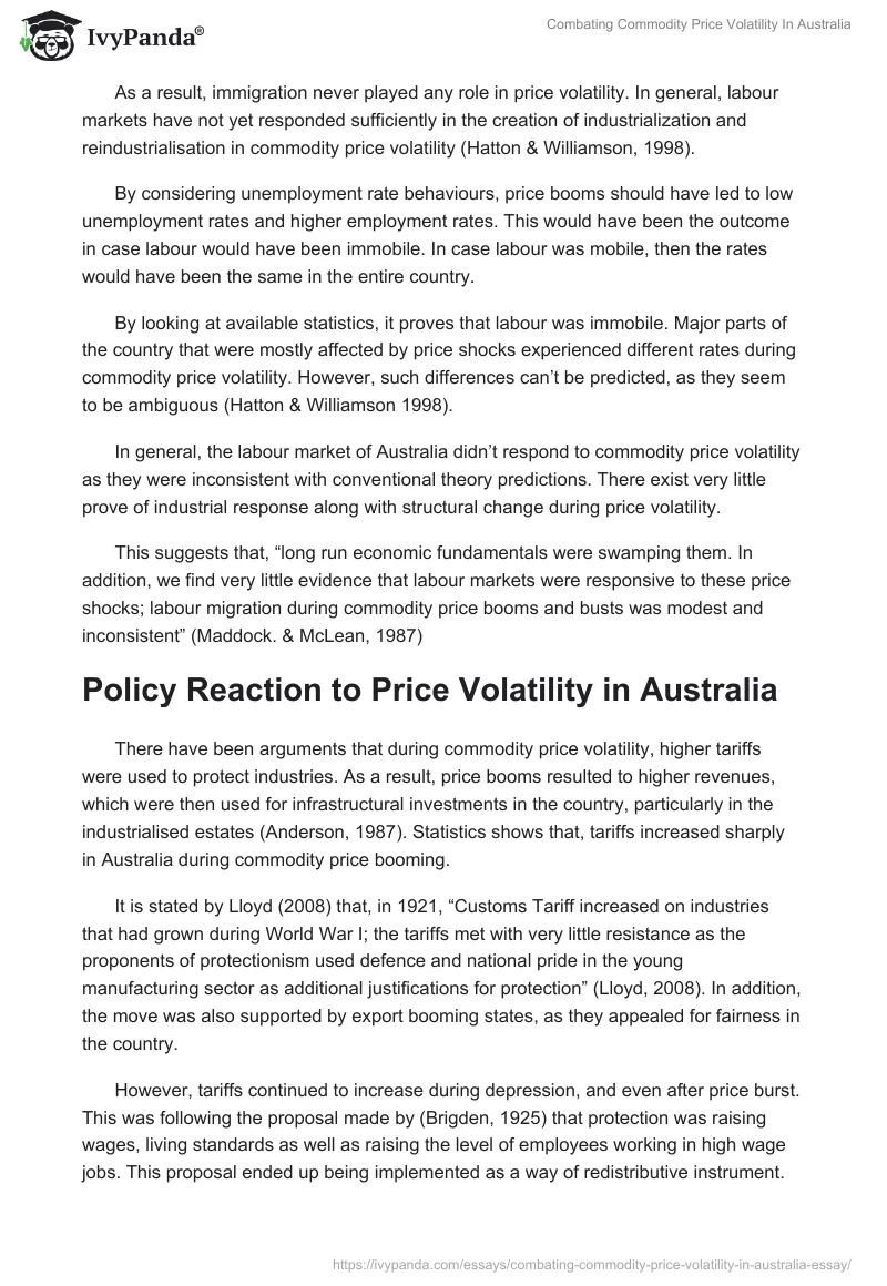 Combating Commodity Price Volatility In Australia. Page 4