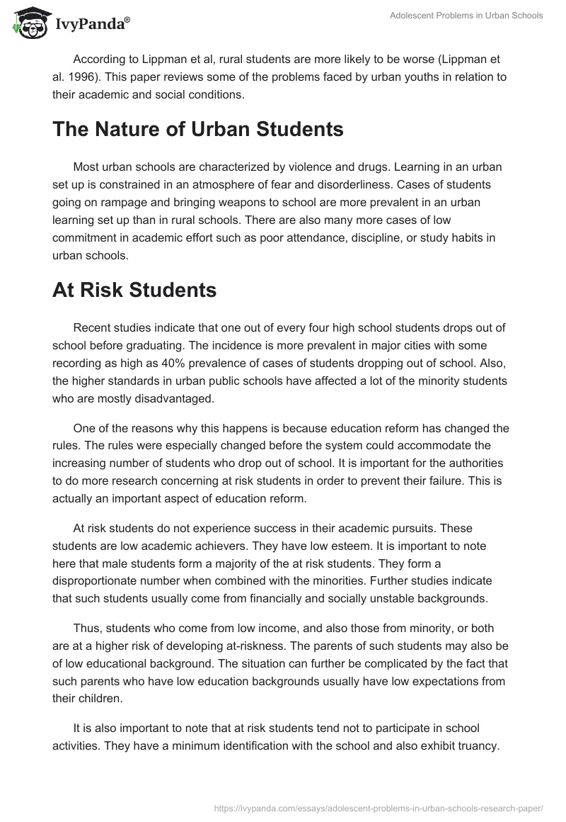 Adolescent Problems in Urban Schools. Page 2