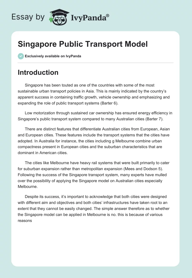 Singapore Public Transport Model. Page 1