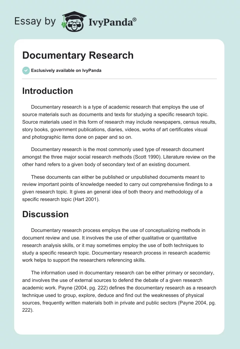 Documentary Research. Page 1