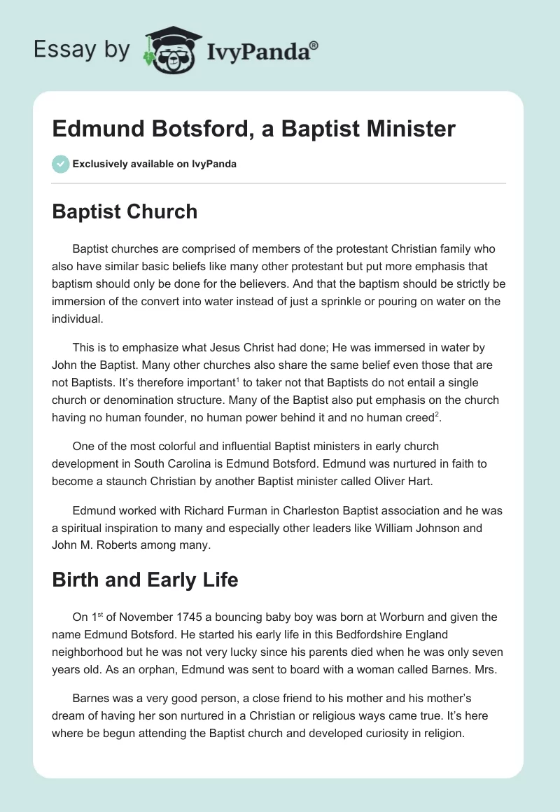Edmund Botsford, a Baptist Minister. Page 1
