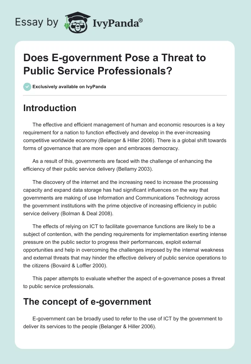 Does E-government Pose a Threat to Public Service Professionals?. Page 1