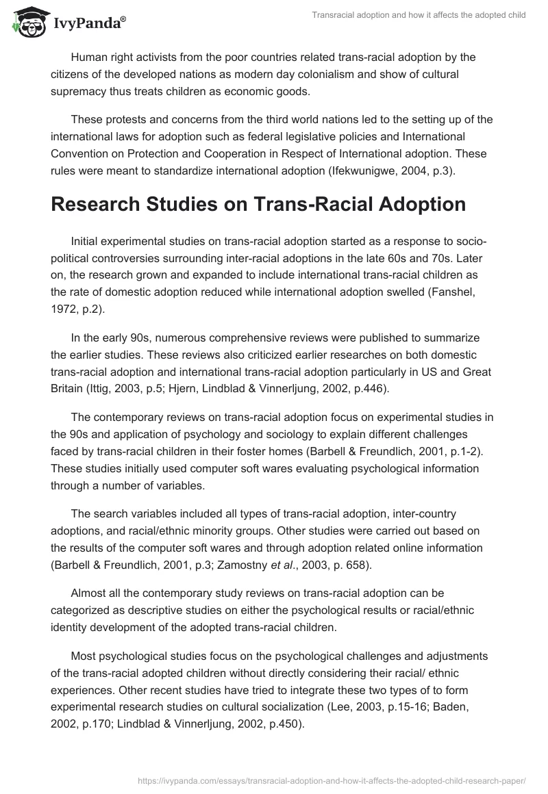 Transracial adoption and how it affects the adopted child. Page 4