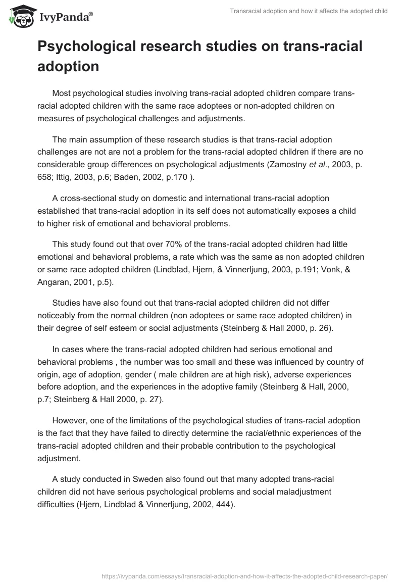 Transracial adoption and how it affects the adopted child. Page 5